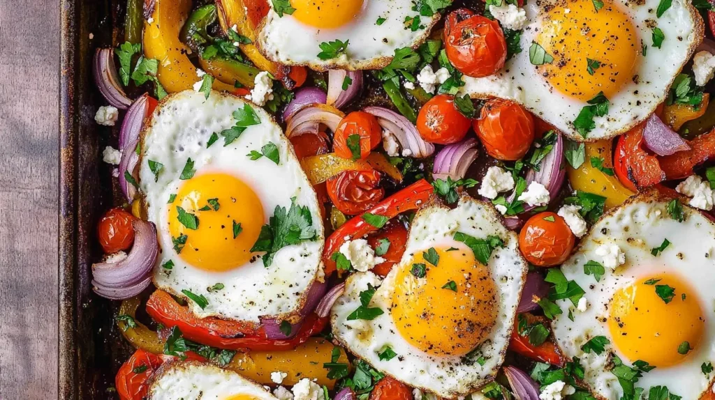 Sunny-Side-Up Sheet Pan Eggs with Roasted Veggies