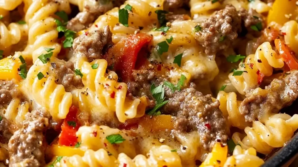 Philly Cheesesteak Pasta Skillet Recipe