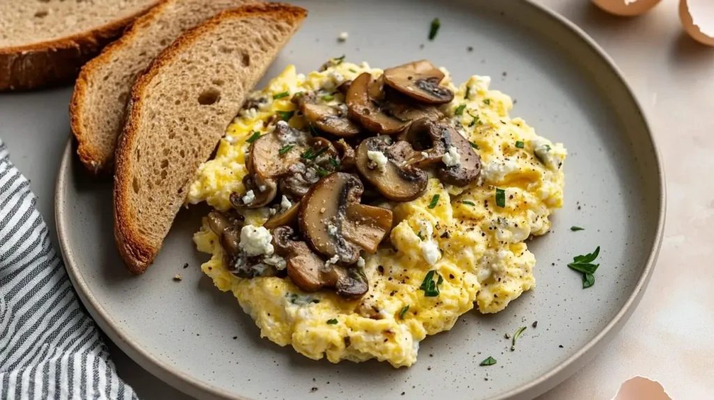 Mushroom & Herb Scrambled Eggs with Cottage Cheese