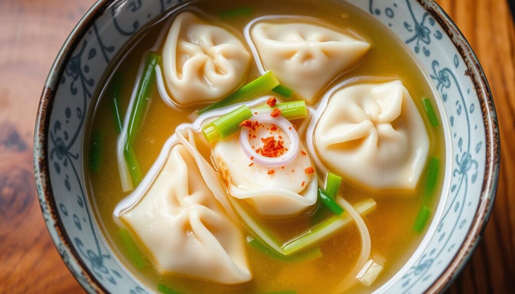 soup with wontons and eggs