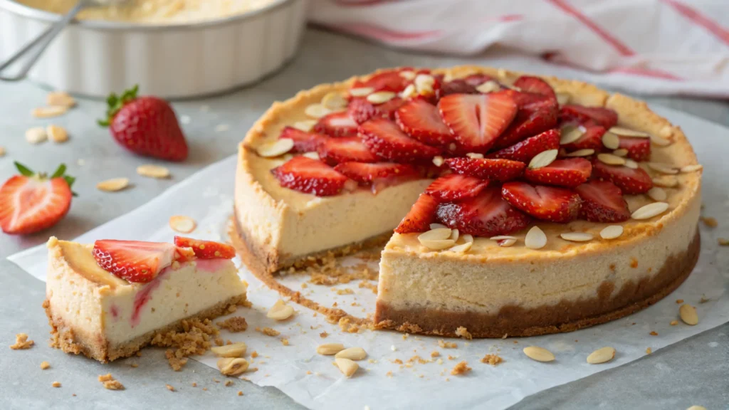 Strawberry Almond Cheesecake with Matzo Crust
